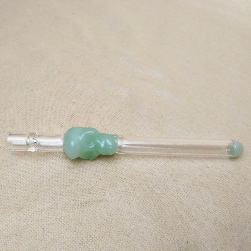 Skull Chillum One Hitter Glass Smoking Pipe For Dry Herb 5.1 Inch Length
