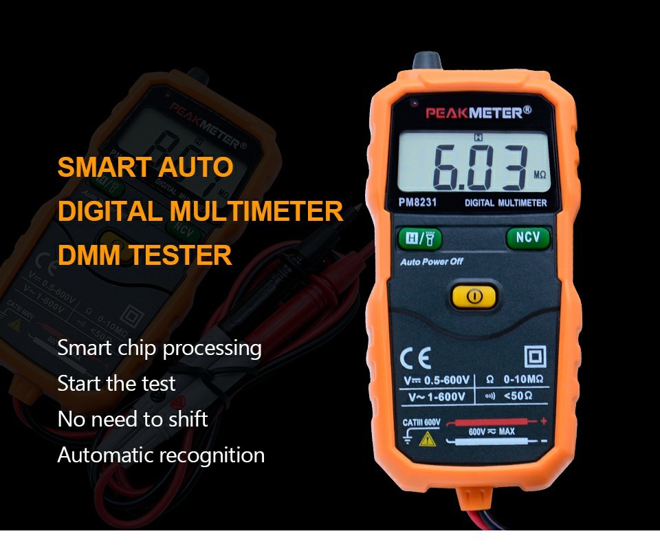 Durable Handheld Digital Multimeter NCV Frequency Backlight Temperature Transistor