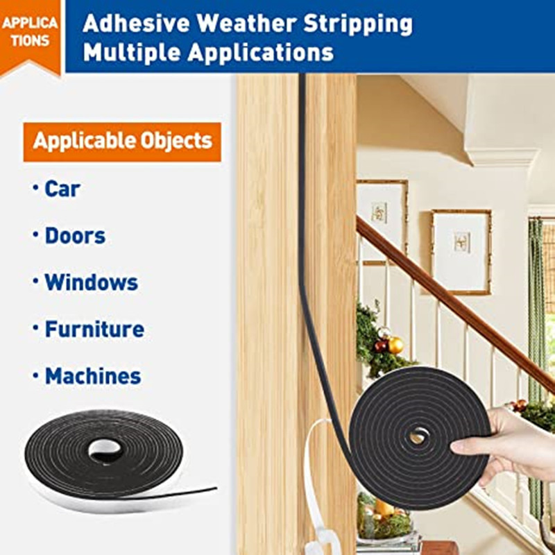 30 Feet UPVC Door Weather Seal Neoprene CR Foam Tape Weather Stripping