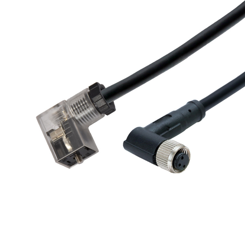 LED Solenoid Valve Type C To M12 Waterproof 3pins 90 Degree Molded Female Connector Cable