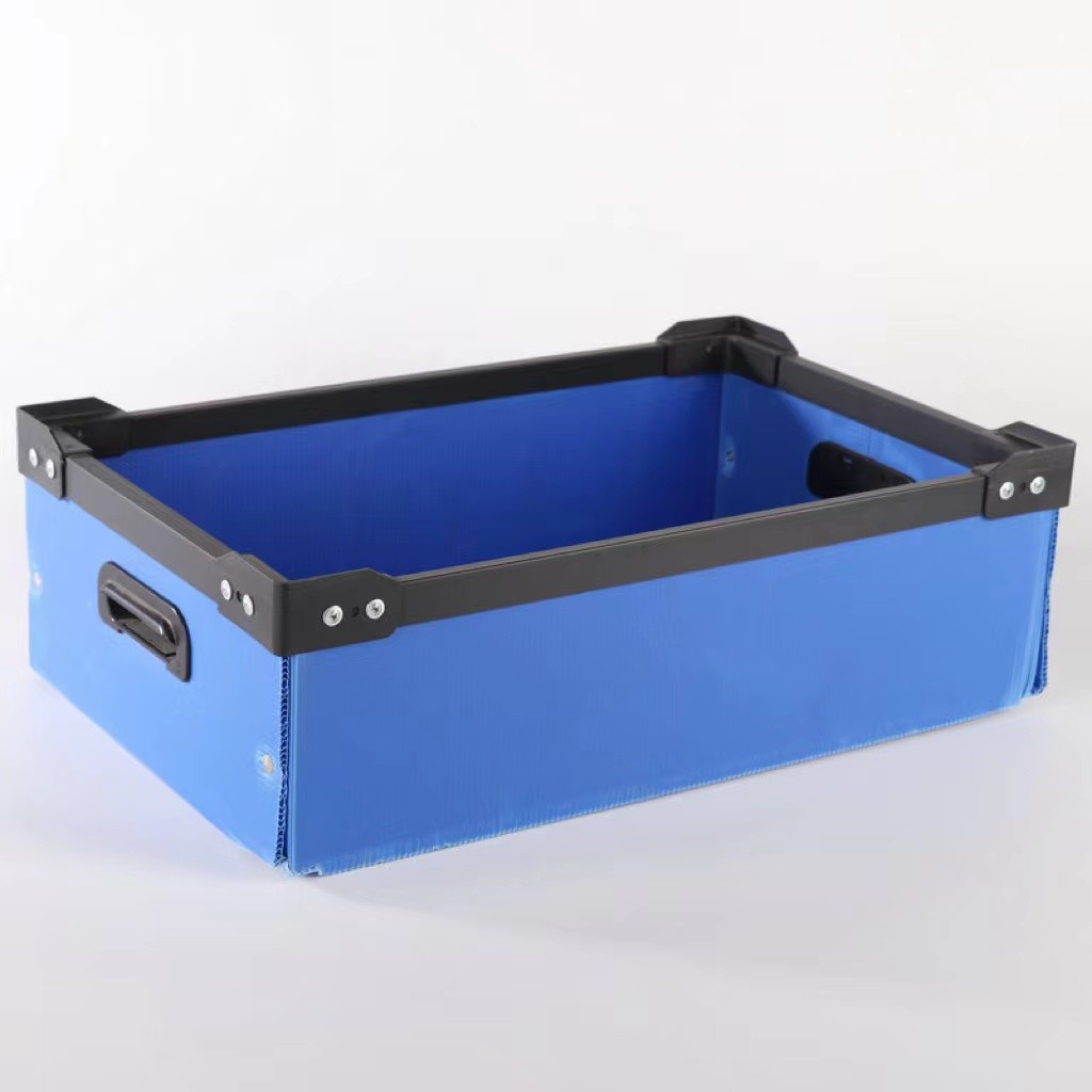 Strong Frame Reusable Plastic Shipping Boxes Black Blue Plastic Crate Container Moving Box