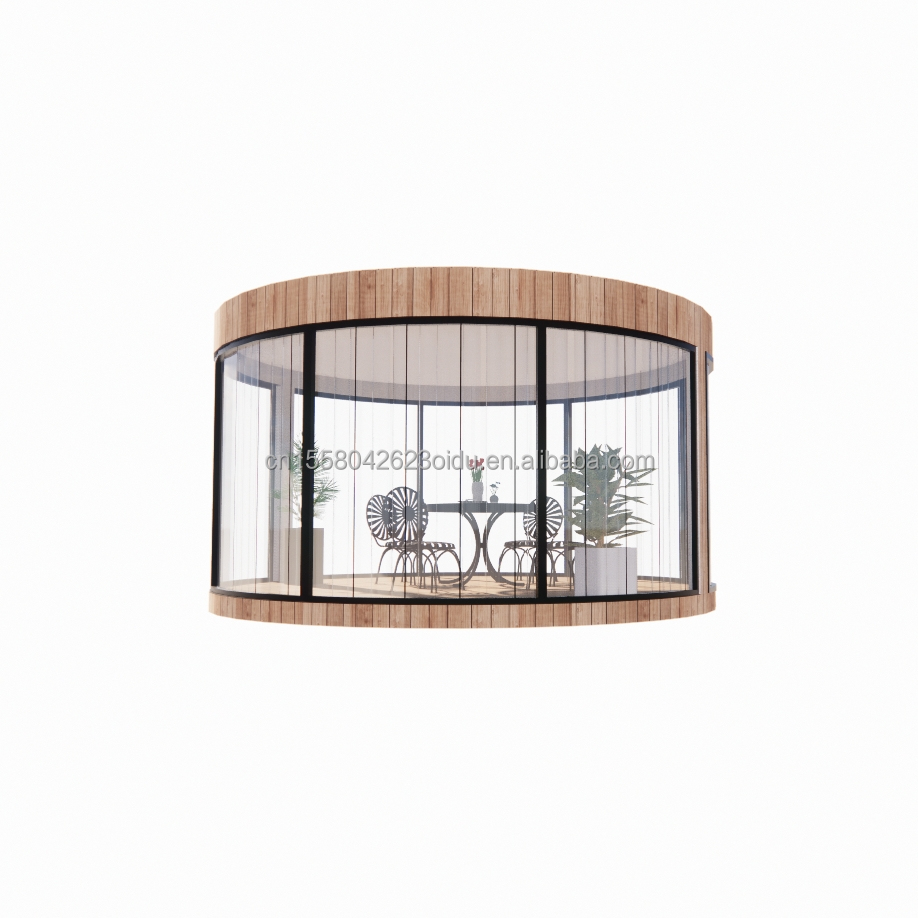 Galvanized Steel Square Tubes EU Standard Wooden Houses Glass Sunshine House Prefab Mobile Shop Store for Garden Cafe