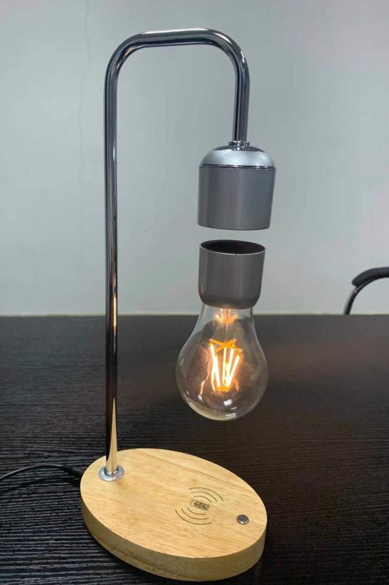 new 360 rotating magnetic levitation floating lamp light bulb with wireless charger for iphone