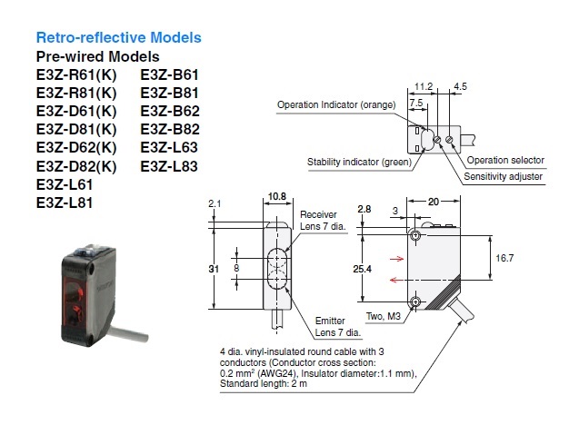 Omron Photoelectric Switch Sensor E3z-D62 Detection Distance Up To 1000mm