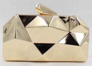 China Fashion Lady Shine White And Gold Clutch Bag , Metal Box Purse With Long Chain on sale
