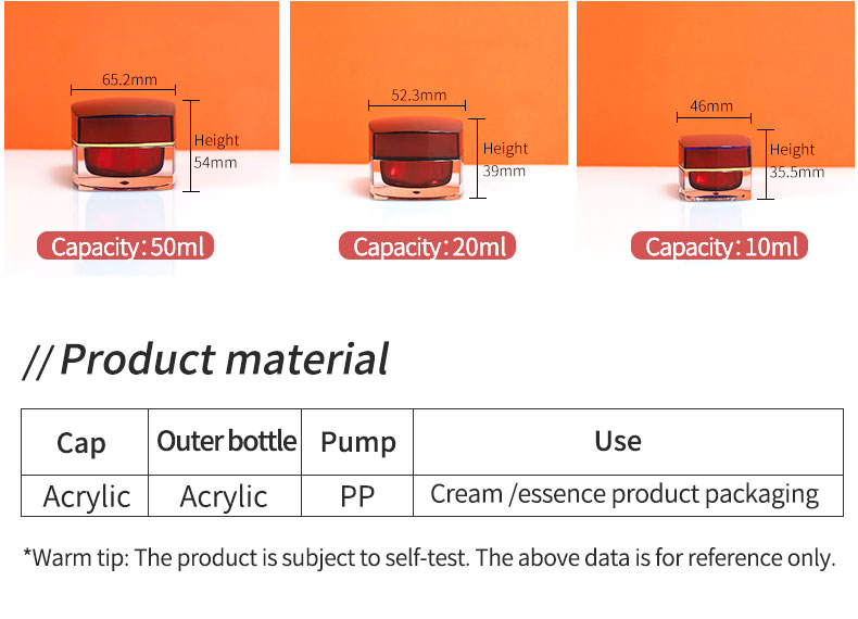 Customized Plastic Cosmetic Bottles Square Acrylic Cosmetic Packaging Bottle Red For Eye Cream