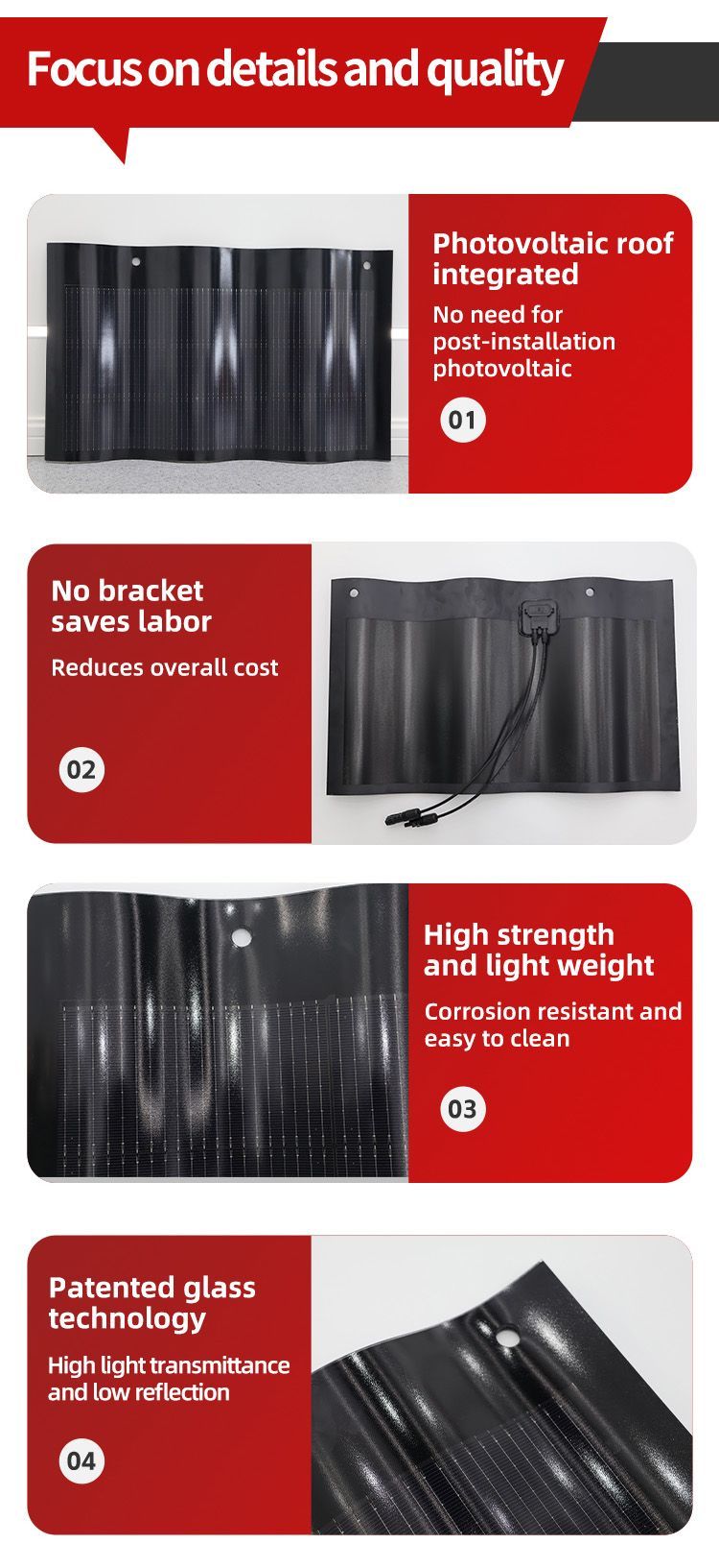Hot Sellers BIPV Solar Panel Roof System Color Solar Panel Tile Curved Tile Villa Solar Roof PV Tiles
