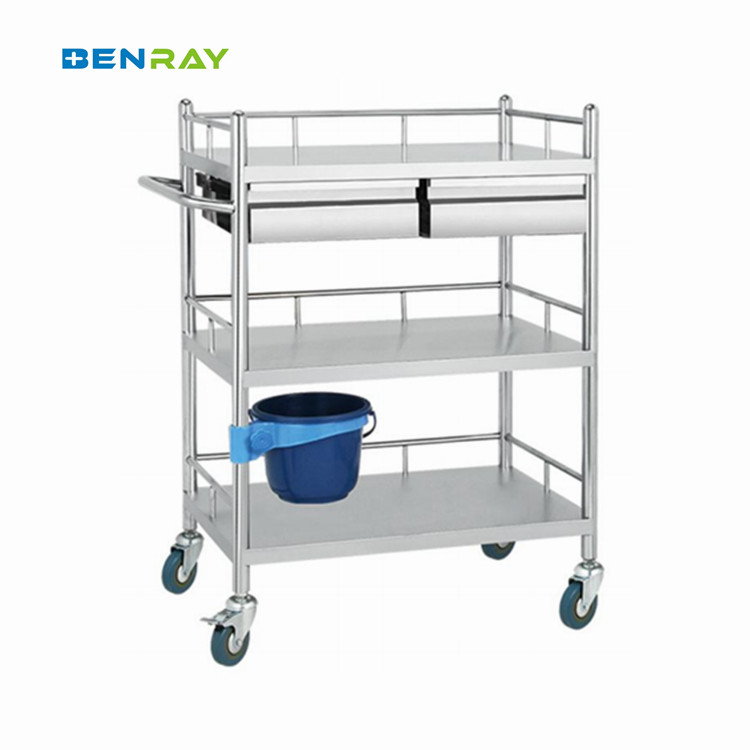 3 Layer Hospital Stainless Steel Medical Instrument Trolley