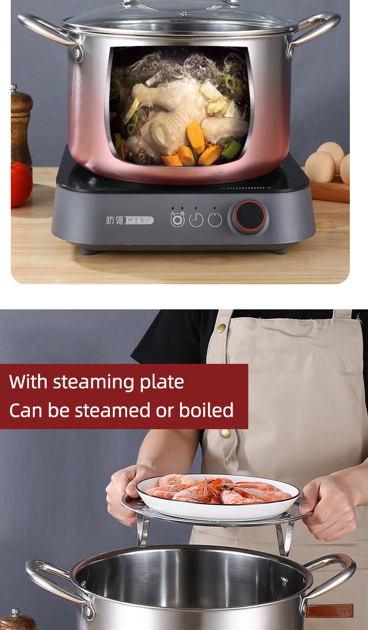 Multi-function Silver Kitchen Cookware Cooking Pot Induction Stock Pot Stainless Steel Soup Pot With SS Handle