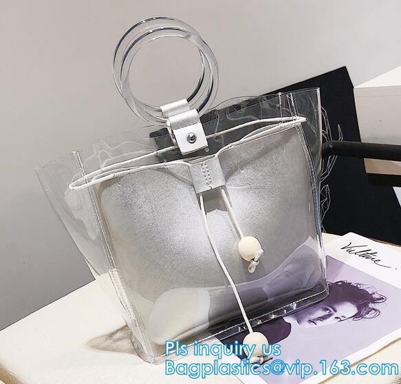 reusable eco friendly tote transparent pvc shopping bag, shopping cluth PVC beach bag with zipper, eco-freindly Promotio