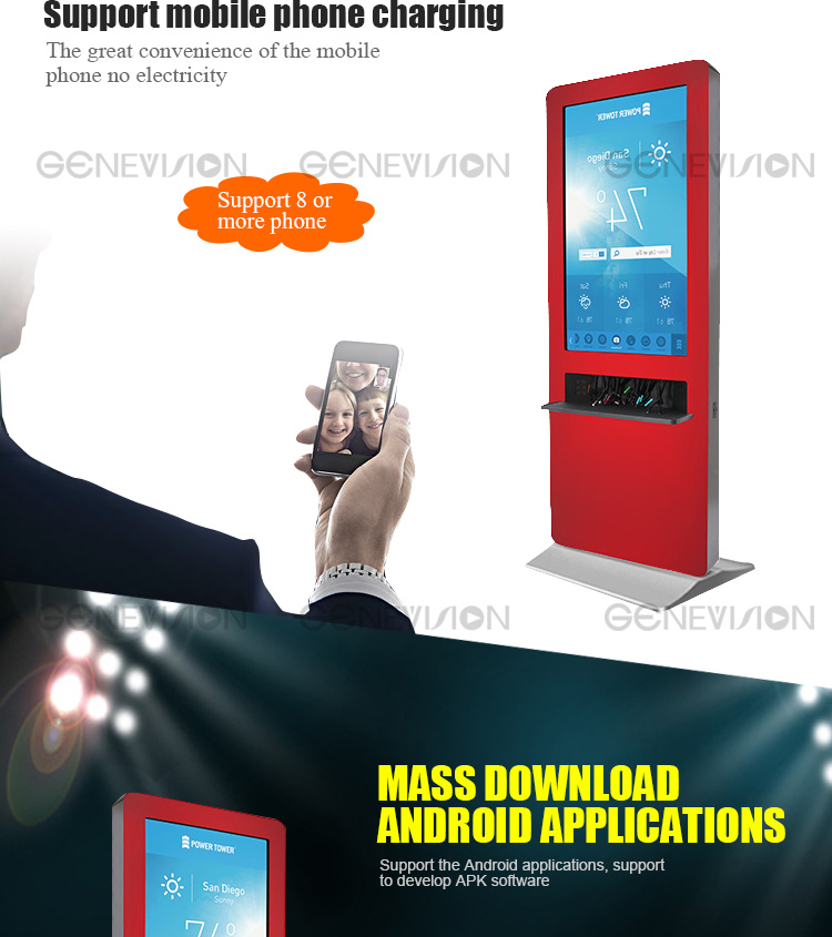 floor standing digital signage LCD ad player advertising and mobile phone charging station