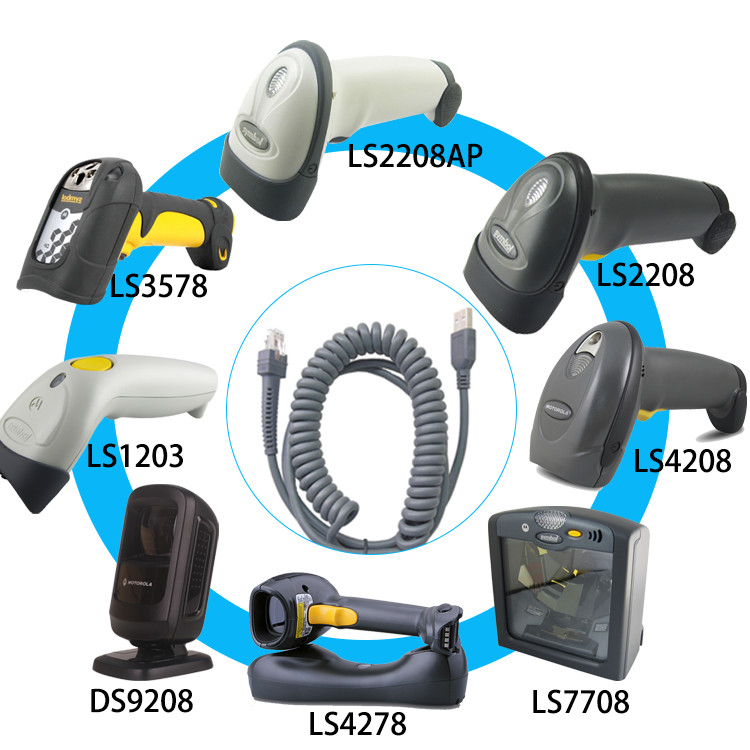 Retractable Spring Coiled Cable , Barcode Scanner USB Cable 3m