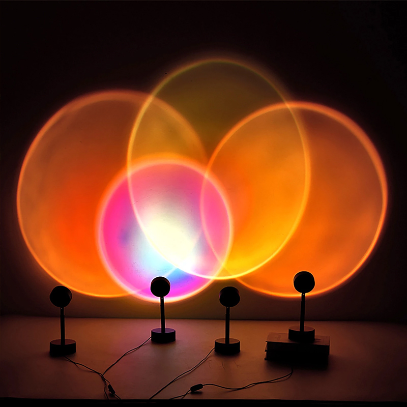 USB Rainbow Sunset Red Projector Led Night Light Sun Projection Desk Lamp for Bedroom Bar Coffee Store Wall Decoration L