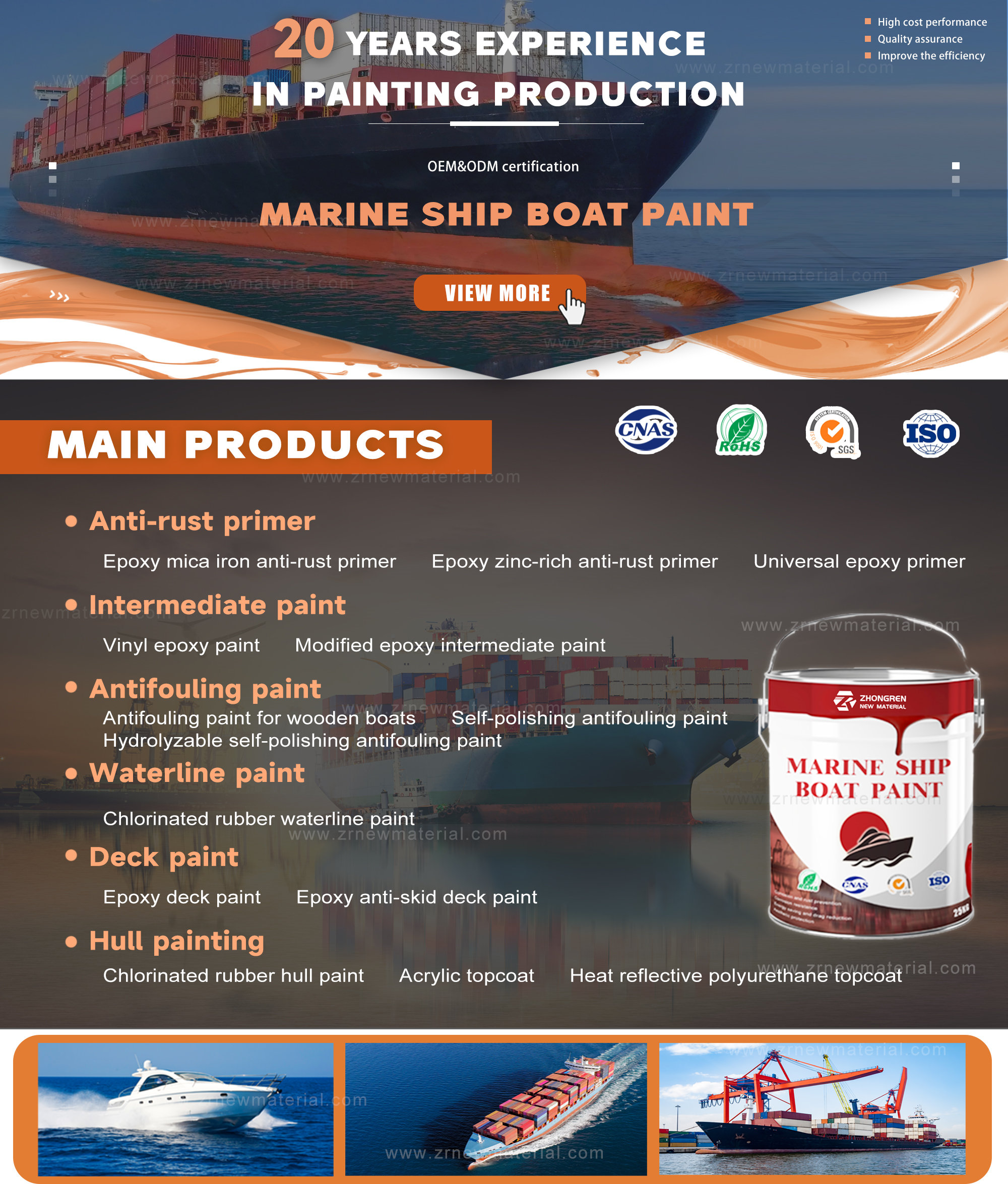 Customized Colors Marine Anti Fouling Paint For Boats Chemical Resistant