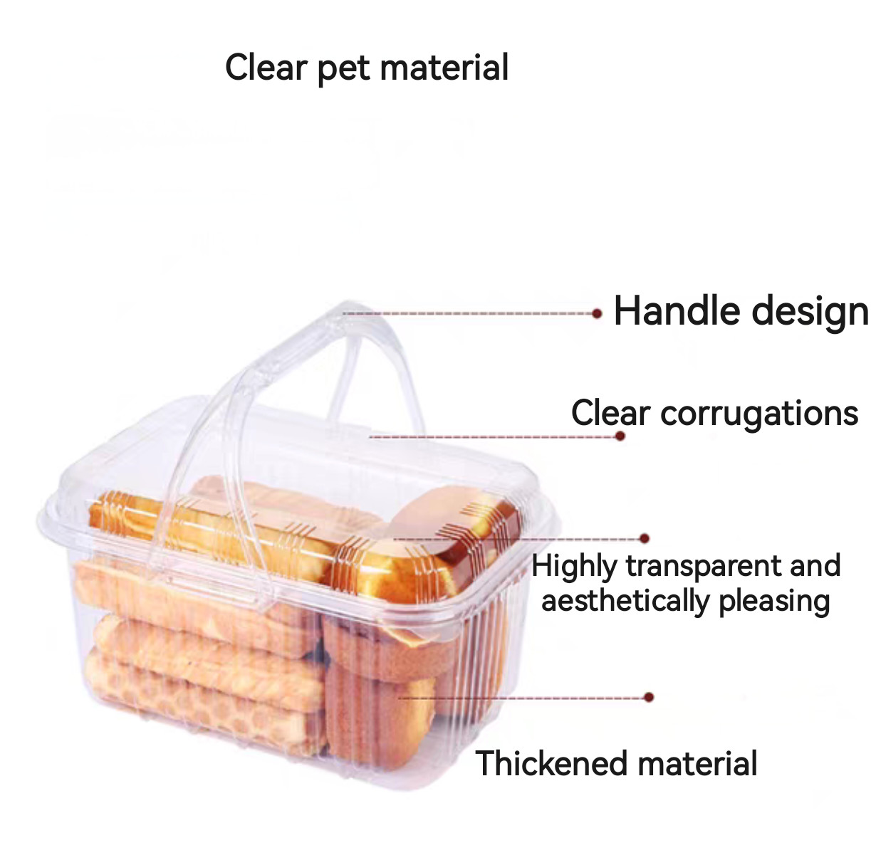 Disposable Plastic Food Grade PET Transparent Packaging Box Cake And Puff Pastry Packaging Box 3 Pound Rectangular Basket With Lid