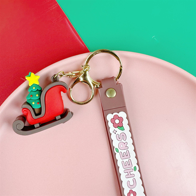 Cute Christmas Silicone Bag Pendant Keychain Soft Kawaii Car Key Chain Charms For Women Men Christmas Birthday Kid Gifts