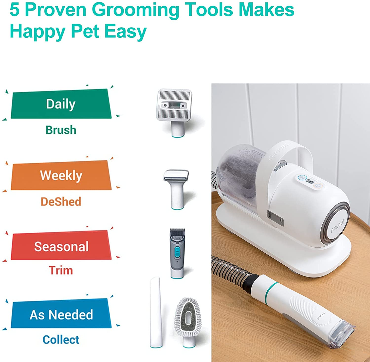 Grooming Tools Pet Hair Professional Grooming Vacuum with 5 Tools and 1.3m Power Cord