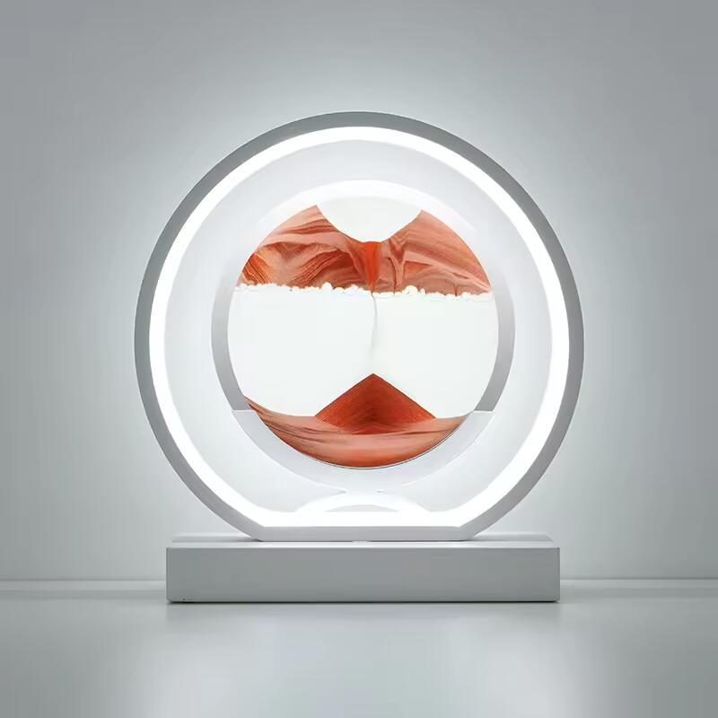 Round Glass 3D Deep Sea Sandscape in Motion Display Wooden Flowing Sand Frame