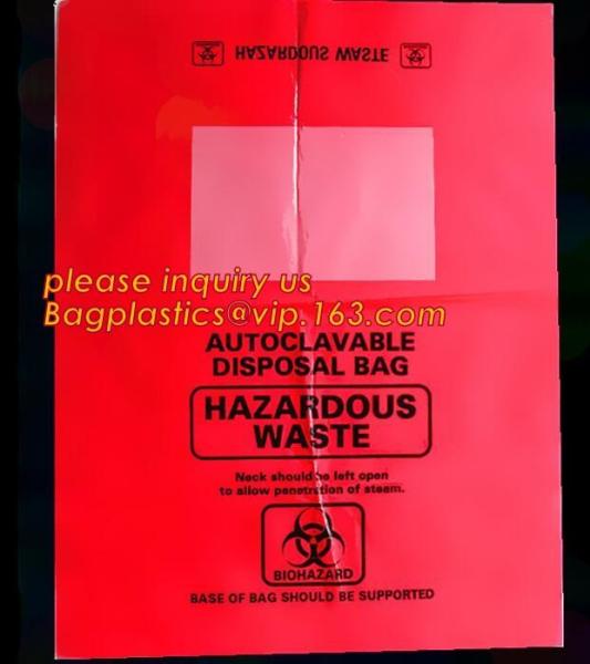 yellow printing self adhesive biohazard waste bag, Yellow infectious medical