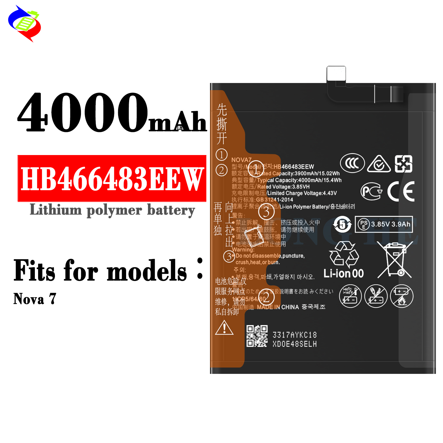 Stock Rechargeable Battery Hb466483eew for Huawei Nova 7 5G 4000mAh 3.85V 2023 Arrivals
