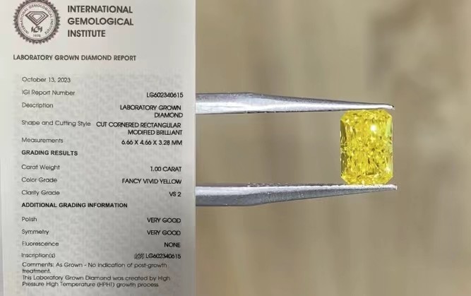 IGI Certified Synthetic Yellow Diamonds Grit 1CT Radiant Cut Lab Created Yellow Diamonds