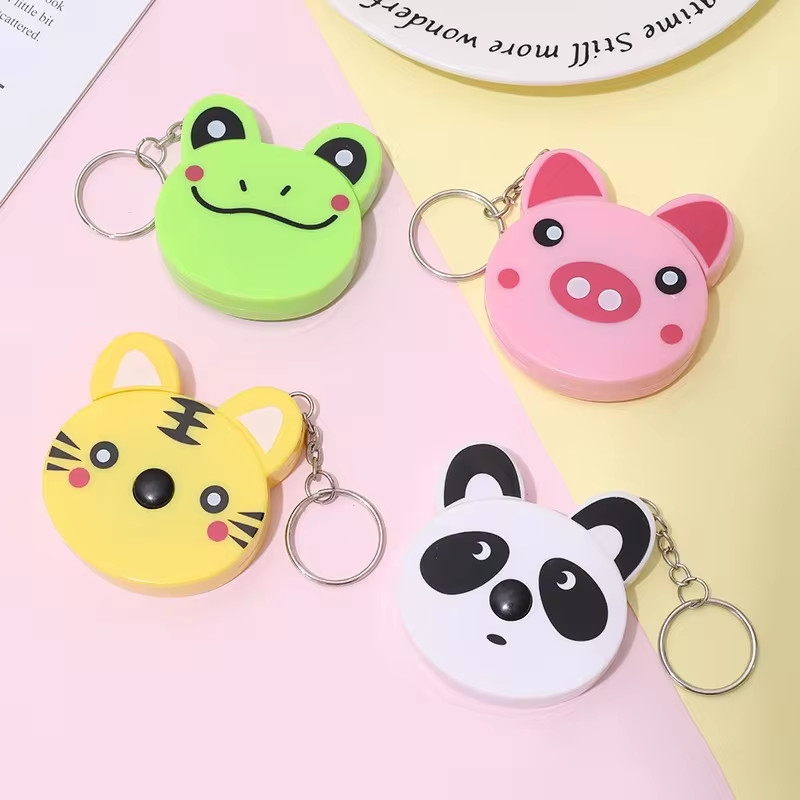 Custom Cute Cartoon Animal Design Portable Tape Measure Frog Panda Tiger And Pig With Key Ring Attachment