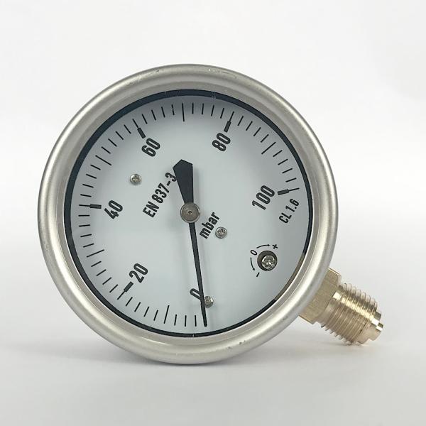 304 SUS Stainless Steel Case Capsule Pressure Gauge 100 Mbar 63mm Low Pressure