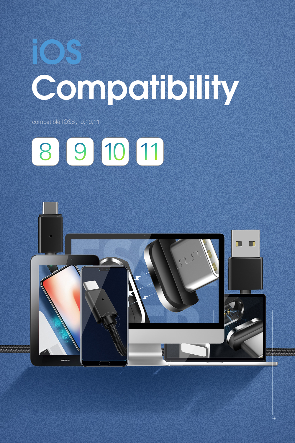 Magic Power Type C USB Magnetic Cables 3 In 1 1M 2M 3A Fast Charging For Type C Devices
