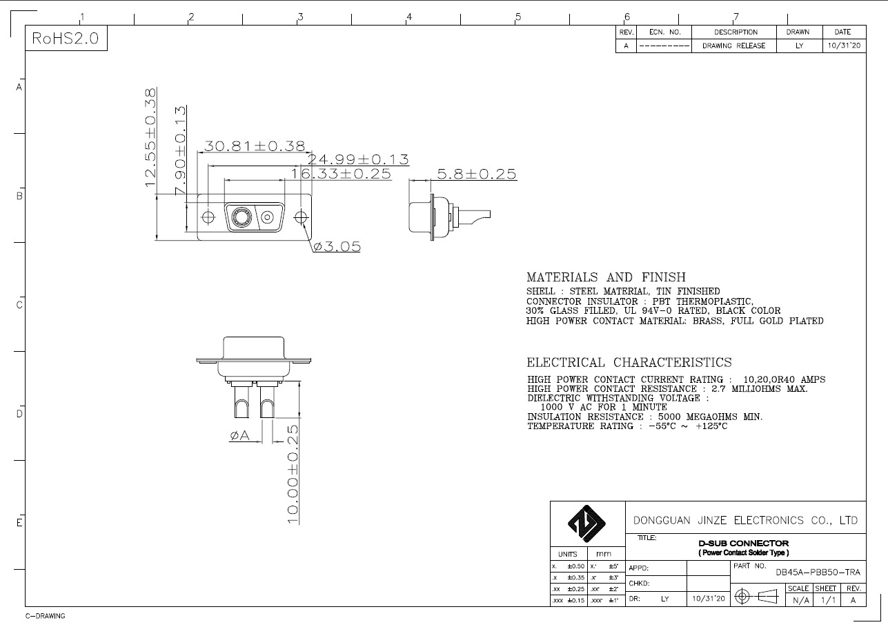 High Power 2W2 Male D-SUB Connectors Plug Solder Type ODM