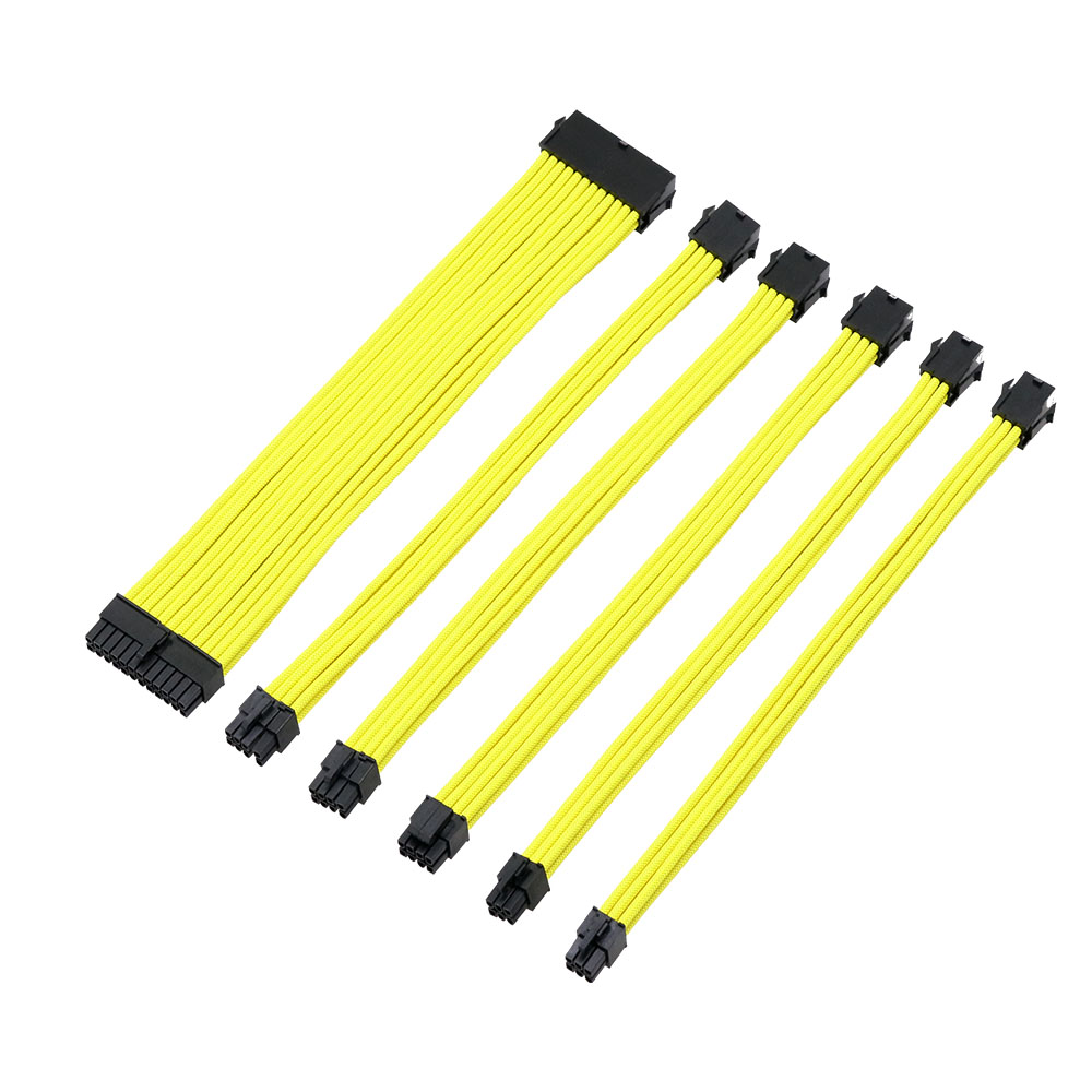 PSU Cable Kit 24 ATX 4+4 EPS 6+2 PCI-E 6 PCI-E 18AWG PET Sleeving Extension Yellow Elbow Data Cable Computer PVC Nylon Stock