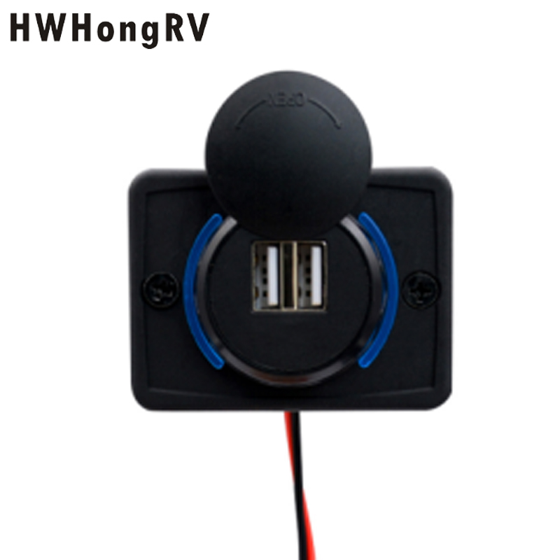 12V /24VDC Quick Charge USB Car Outlet Adapter with sliding cover RV campervan 2 Port USB C Car Charger Socket