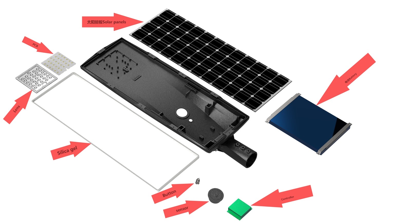 CE EMC LVD RoHS Outdoor Solar Street Lights Solar Powered Road Light