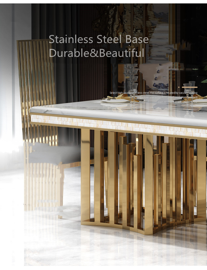 Marble Effect Dining Table And Chairs 200cm Contemporary Stainless Steel Dining Chairs