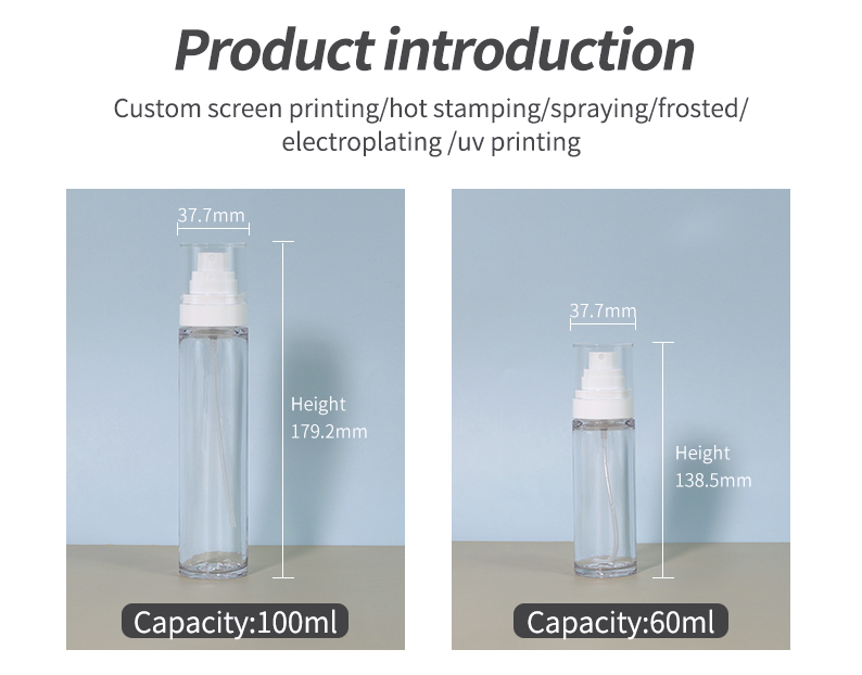 Customized Blue Cosmetic Bottles 60ml 100ml Transparent Plastic Bottle For Mist Spray