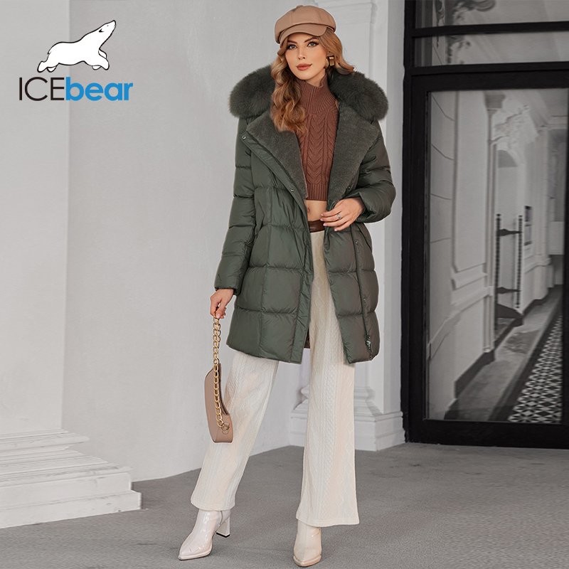 Luxurious Real Fox Fur Collar Mid Length Down / Cotton Jacket With Oblique Placket Design Showcasing Unique Elegance