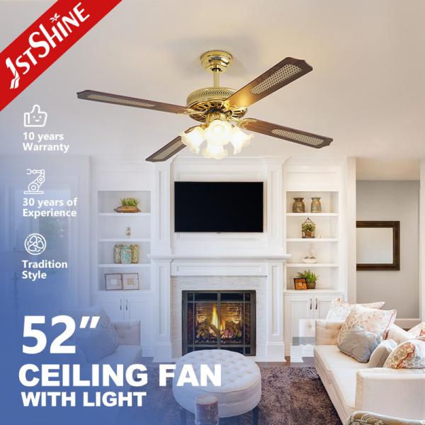 Fancy Luxury 52 Inches Ceiling Fan with 4 MDF Blades and 4 Light Kits in Gold
