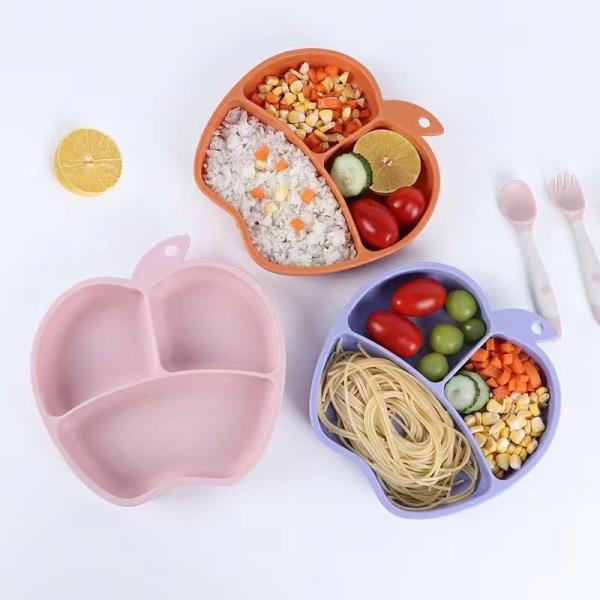 Anti Slip Silicone Dining Plate Integrated Anti Drop Baby Dining Plate Apple