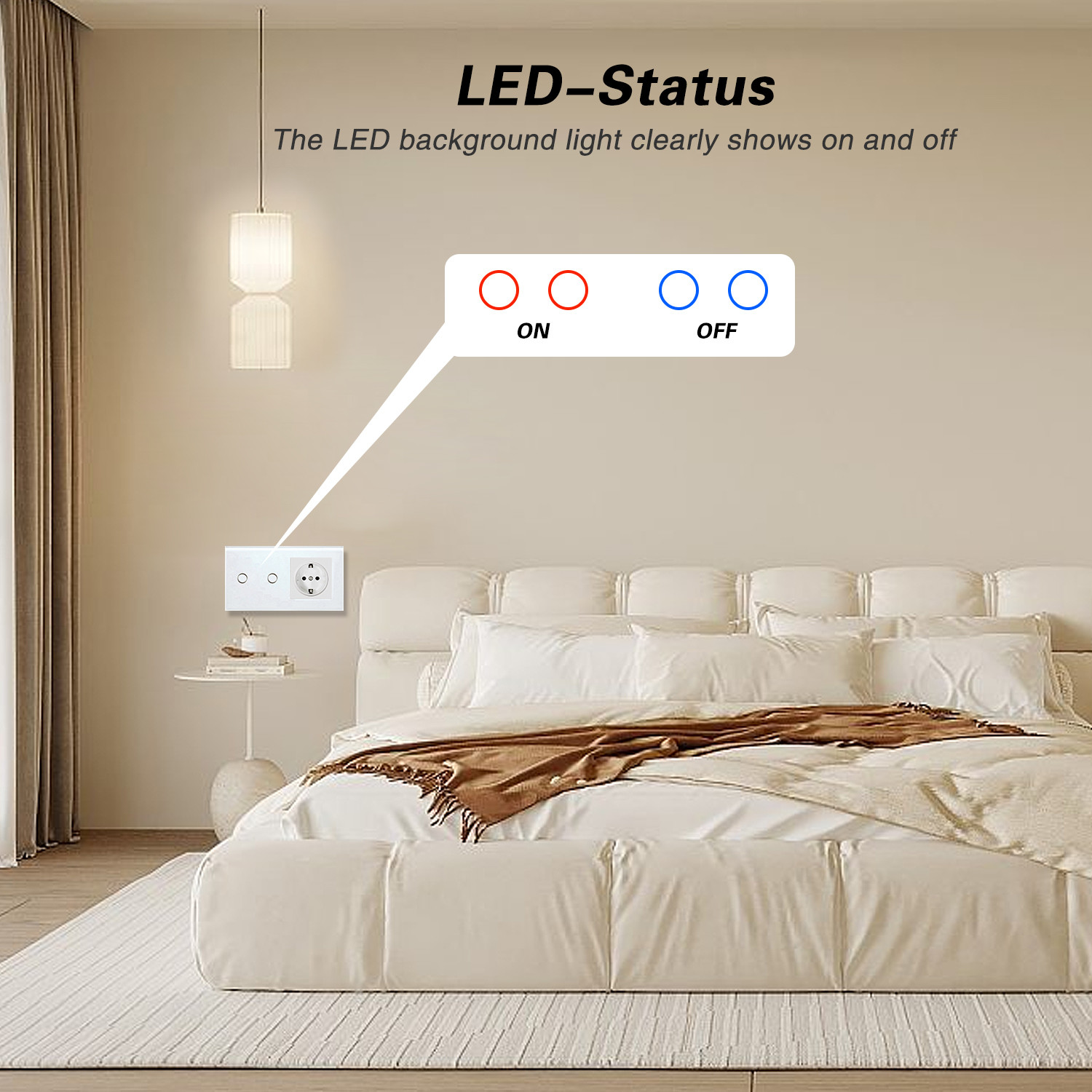 Switch And Socket With Tempered Glass Panel And Indicator Type 146 2 Gangs