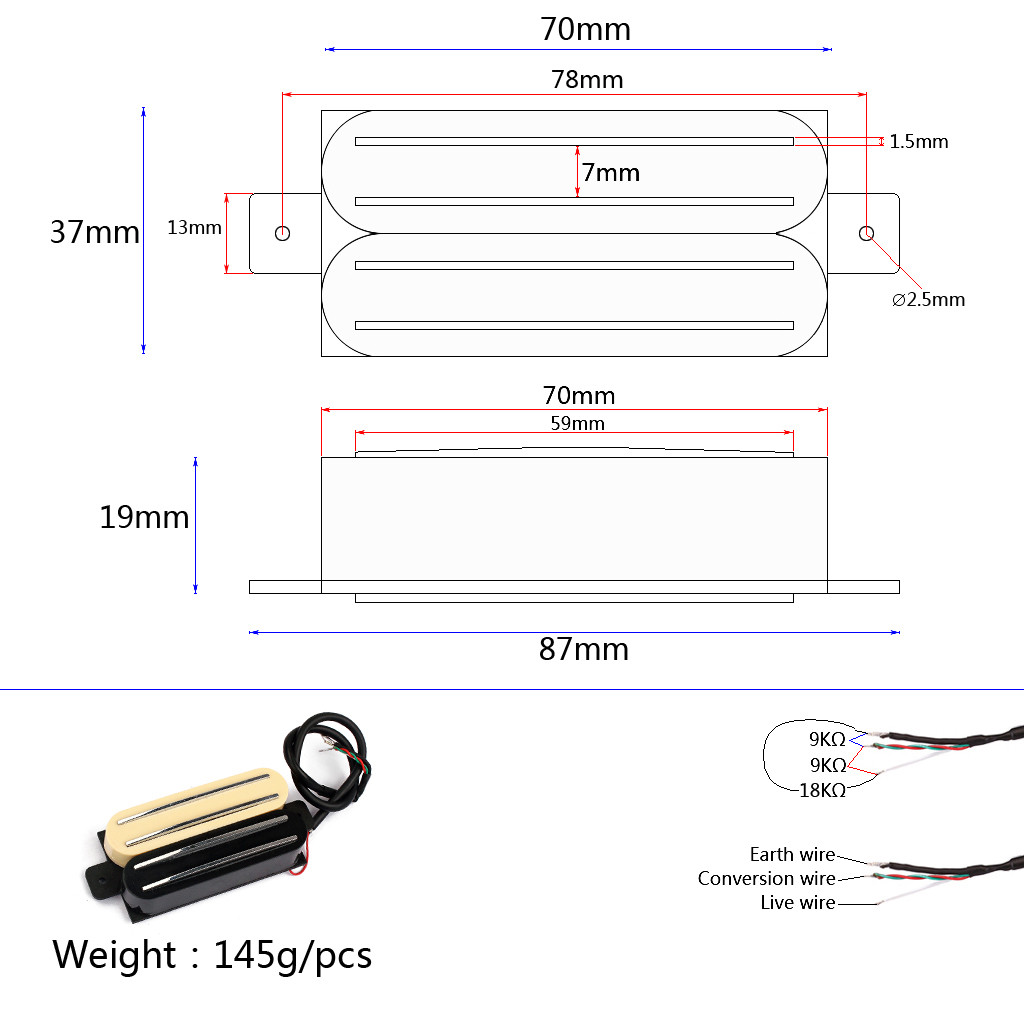 High Output Mini Humbucker Pickup Dual Rail N9K/B18K For TL Gibson Electric Guitar