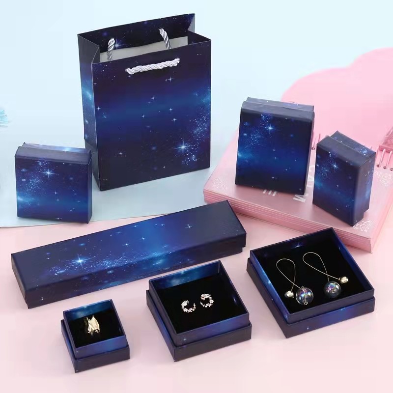 Custom Print Logo Cardboard Fancy Packaging Box For Jewelry Box And Paper Bag Set