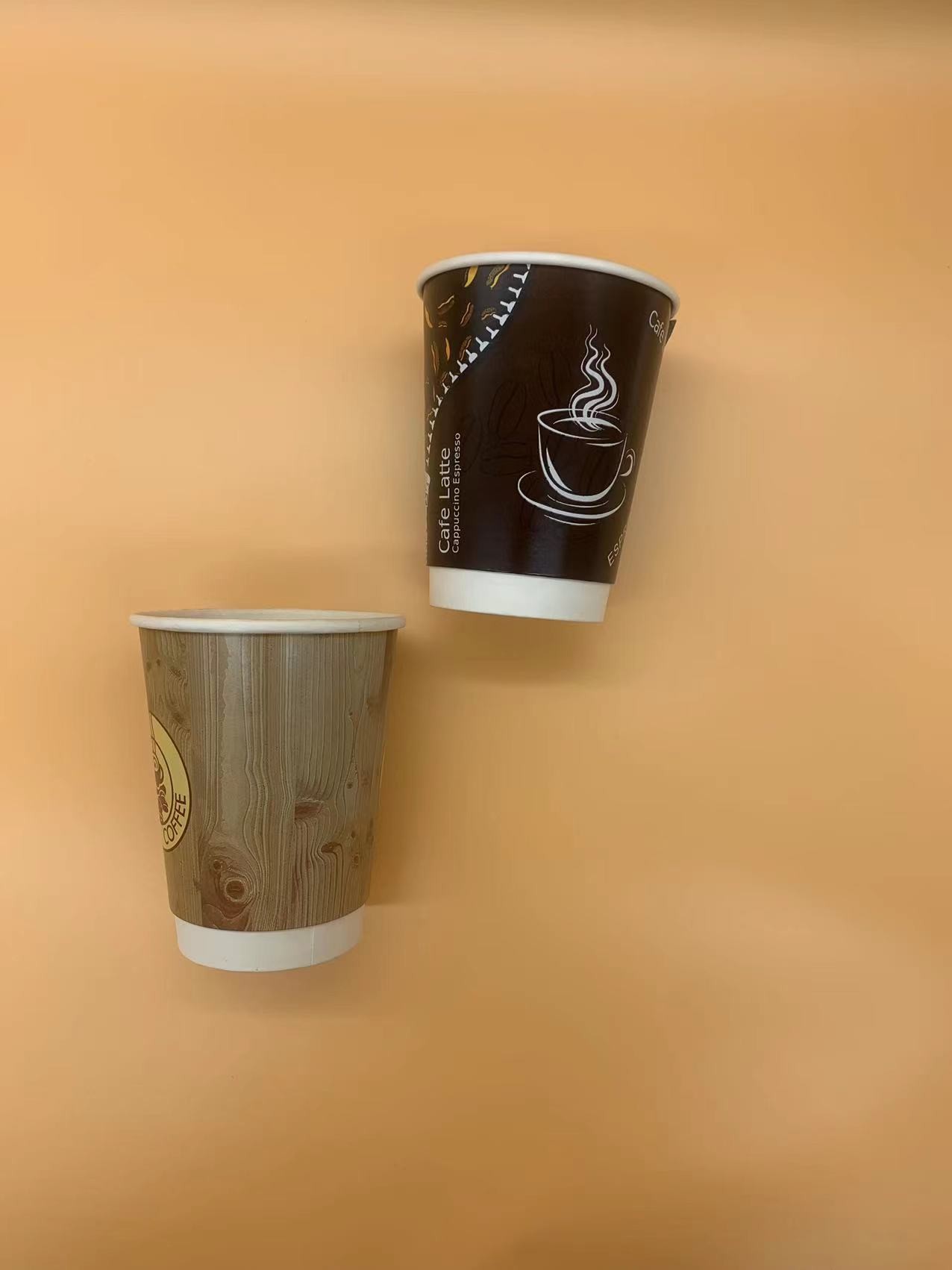 Custom Biodegradable 6oz 8oz 9oz 12oz 16oz Kraft Paper Cups Disposable Double Wall Coffee Paper Cup
