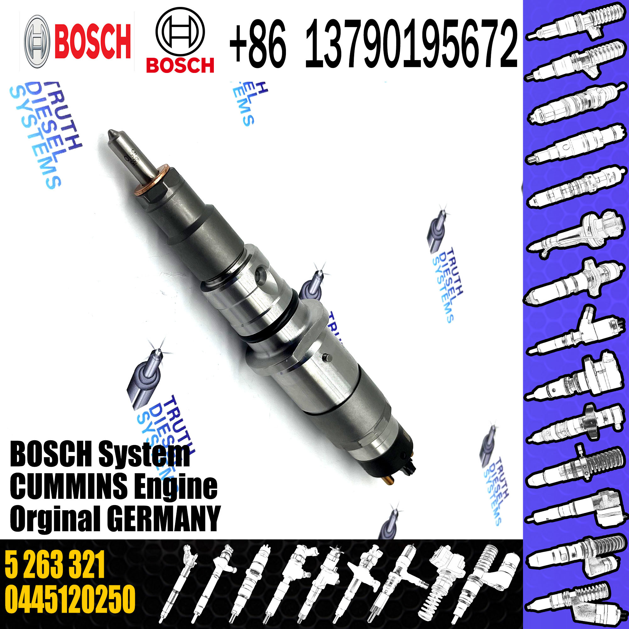 high quality diesel fuel injector 044512060 0445120250 common rail injector 0445120060 5263321 for DAF LF CF Cummins