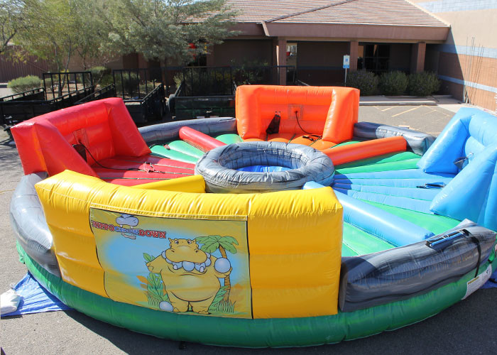 Outdoor Inflatable Interactive Games , Bungees Running Sports Inflatable Hungry Hippo Game