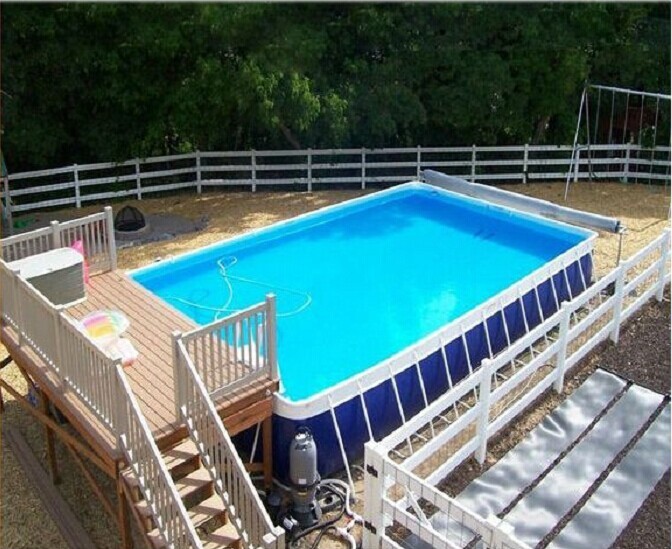 Durable Backyard Ground Metal Frame Pool Blue Inflatable Swimming Pool 0.9 PVC Tarpaulin