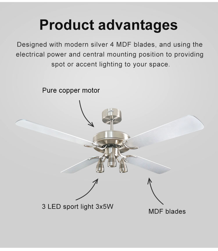 Modern Living Room Lighting Smart Ceiling Fan with 3 Speed Choice and Remote Control