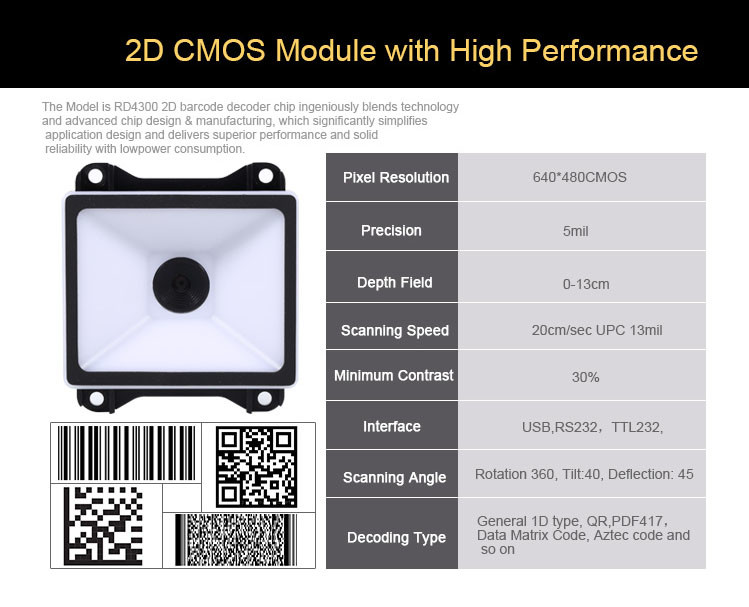 Fast scanner USB RS232 ccd QR code scanner module fixed mount laser scan engine CMOS for kiosks