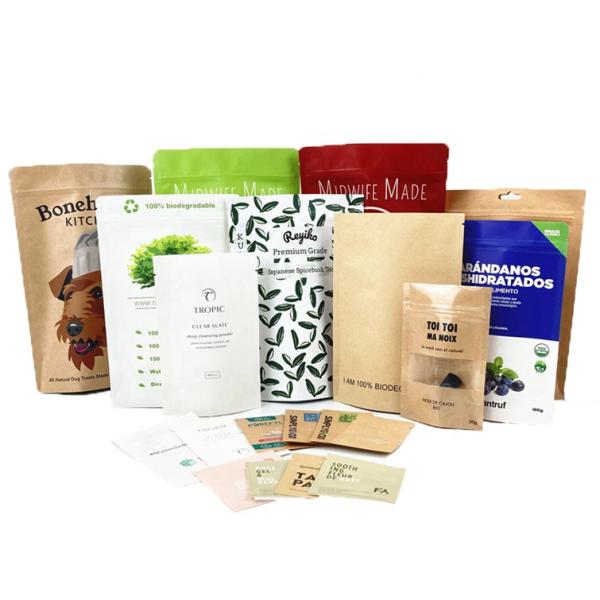 Custom Food Grade PLA Brown Kraft Paper Bags For Mangoes Powder Food Pet Treats