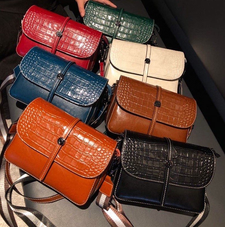 Ladies Genuine Leather Sling Shoulder Bags With Canvas Straps
