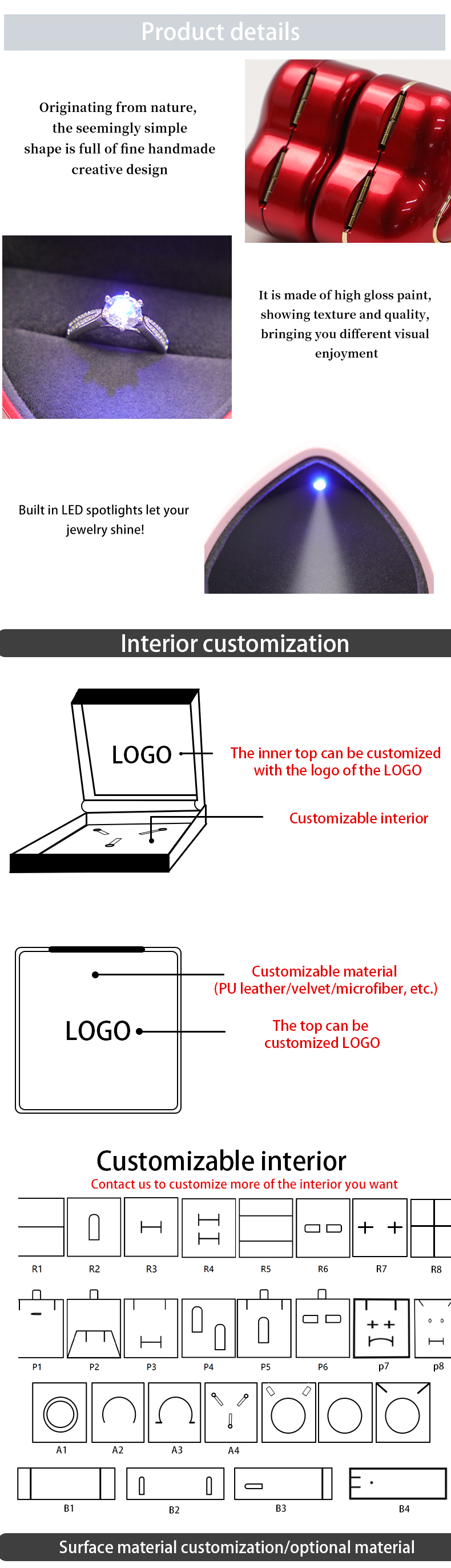 Jewelry Package White LED Light Ring Box Custom Size Hanhong OEM Display Case for Jewelry