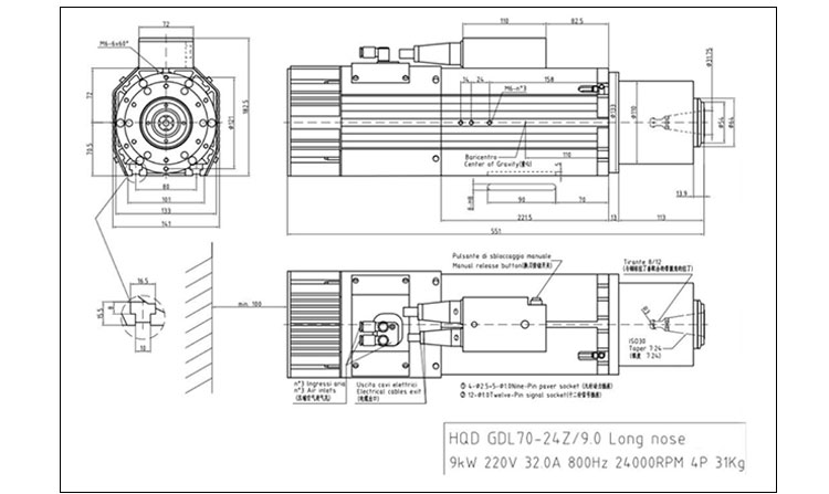400HZ Frequency Auto Tool Change Spindle Motor for CNC Operating Speed 12000rpm